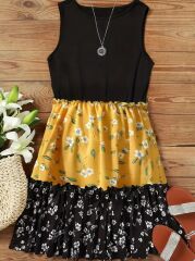 Kadın Askılı Yuvarlak Yaka çiçek Baskılı Salaş Süprem Elbise