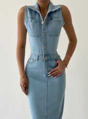 Meldia Jean Sıfır Kollu Elbise