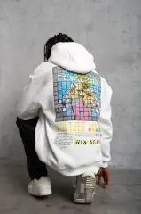 Erkek Patel Six Baskılı Kapüşonlu Sweat - Beyaz