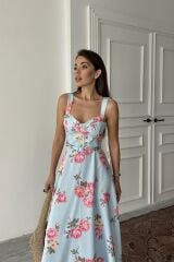 Bebe Mavi İnce Kemer Detaylı Elbise