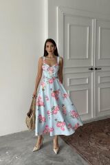 Bebe Mavi İnce Kemer Detaylı Elbise