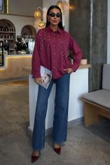 Kristal Taş Çakımlı Poplin Gömlek 3413