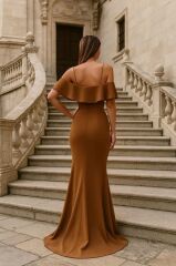 Kadın Dalgıç Krep Yırtmaç Detaylı Askılı Maxi Boy Elbise