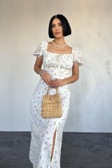 Lila Çiçekli Yazlık Elbise