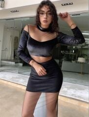 Kadın Balıkçı Yaka Transparan Dekolteli Fırsat ürün Elbise