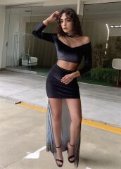 Kadın Balıkçı Yaka Transparan Dekolteli Fırsat ürün Elbise