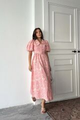 Pembe Bebe Yaka Balon Kollu Elbise