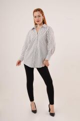 Çift Çizgi Geçişli Düğmeli Gri Gömlek