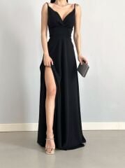 Kadın Ip Askılı Kruvaze Yaka Maxi Boy Abiye Elbise