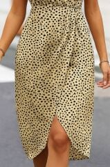 Kadın Sıfır Kol Kruvaze Yaka önden çapraz Kesim Detaylı Desenli Oysho Süprem Elbise