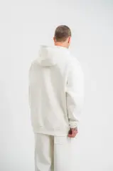Unisex Double Oversize Kapşonlu Basic SweatShirt - Beyaz