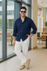 Erkek Uzun Kollu Regular Sofya Keten Gömlek