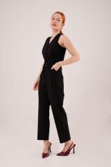 Önü Düğmeli Siyah Yelek