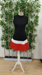 Kadın Sıfır Kol Yarı Balıkçı Yaka şerit Detaylı Ithal Krep Elbise