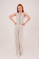 Yelek Ve Pantolon Mavi Şeritli İkili Takım