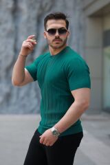 Erkek Kısa Kollu Bisiklet Yaka çizgili Triko Tişört