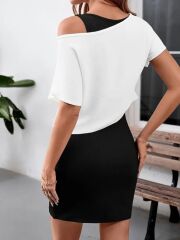 Kadın Askılı Yuvarlak Yaka Kısa Kaşkorse Elbise Ve Viskon Bluz Ikili Takım