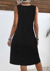 Kadın Askılı V Yakalı önden Düğmeli Narin Elbise