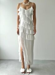 Ples Yırtmaç Detaylı Elbise