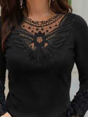 Kadın Uzun Kollu Dantel Yakalı Viskon Bluz