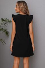 Kadın Kısa Kollu V Yakalı Ithal Krep Elbise