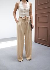 Beli̇ Lasti̇k Ve Bağcikli Geni̇ş Paça Pantolon