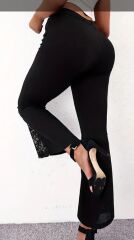 Kadın Yüksek Bel Kalpli Kemer Dantel Detaylı Dalgıç Pantolon