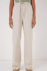 6690 Bol Paça Yüksek Bel Pantolon - Krem