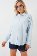 3900 Oversize Uzun Basic Gömlek - C.Mavi