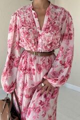 Pembe Biye Detaylı Elbise