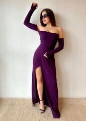 Kadın Bacak Dekolteli Staplez Kol Eldiven Detay Fırsat ürün Elbise