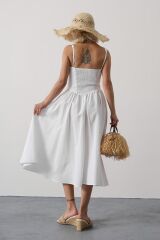Askılı Uzun Elbise - Beyaz