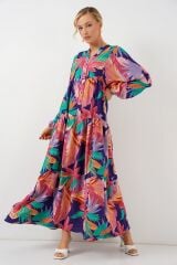 2423 Otantik Desenli Tesettür Elbise - A.Pudra