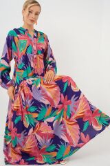 2423 Otantik Desenli Tesettür Elbise - A.Pudra