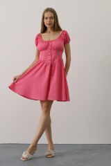 Beli Korseli Mini Elbise - Fuşya