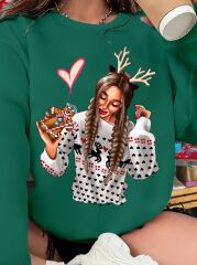 Kadın Yılbaşı Özel Uzun Kollu Bisiklet Yaka Desenli Viskon Iki Iplik Bluz