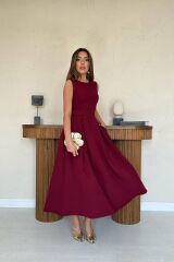 Bordo Halter Yaka Kloş Elbise