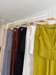 Sıfır Kollu Bluz Batik Desenli Pantolon İkili Takım 10181-08