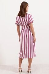 2456 Çizgili Gömlek Elbise - Gül Kurusu