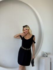 Kadın Askılı Soğuk Omuz Detaylı Modal Elbise