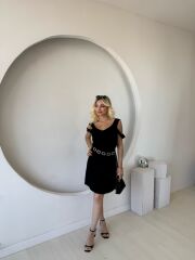 Kadın Askılı Soğuk Omuz Detaylı Modal Elbise