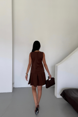 YELEK - PİLELİ ETEK GÖRÜNÜMLÜ ELBİSE - Kahverengi