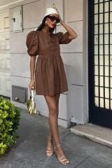 Önü Fiyonk Bağlamalı Ve Balon Kollu Elbise 2893