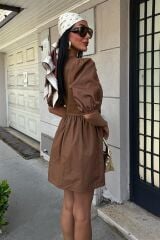 Önü Fiyonk Bağlamalı Ve Balon Kollu Elbise 2893