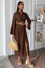 Crop Gömlekli Ve Eteği Büzgülü Tasarım Takım 10195