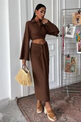 Crop Gömlekli Ve Eteği Büzgülü Tasarım Takım 10195