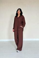 Kahverengi Alice Gömlek Ve Bol Kesim Pantolon Takım
