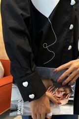 Kalp Nakışlı Ve Düğme Detaylı Oversize Gömlek 3430