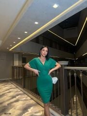 Kadın Dalgıç Krep V Yaka Ve Sırt Dekolte Detaylı Elbise