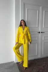 Neon Beli Kuşaklı Ceket Ve Pantolon Parlak Takım